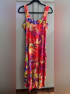 1. State Red Tropical Maxi Dress with Pink, Yellow and Blue Floral Print